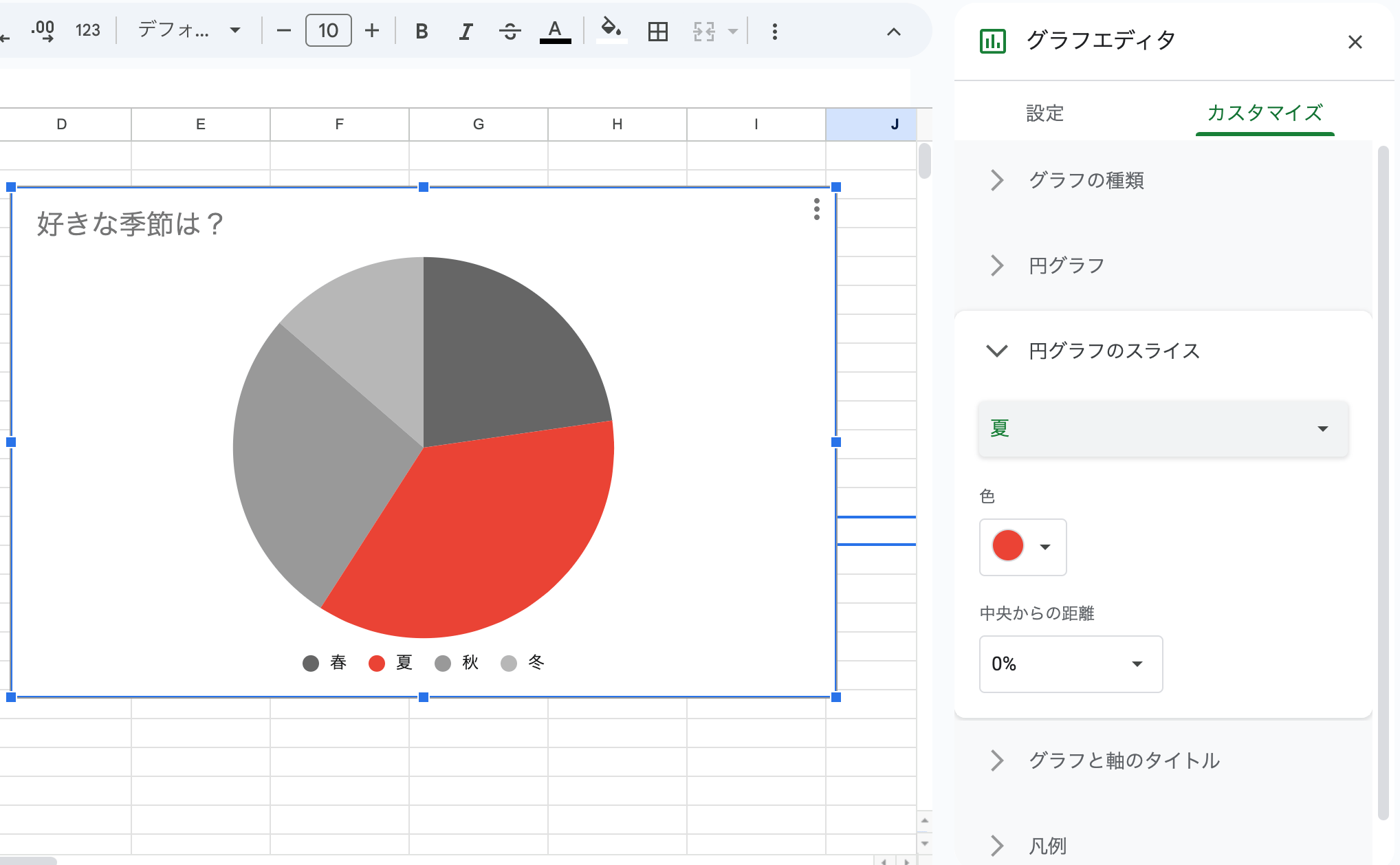 円グラフのスライスの詳細設定